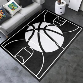 Basketball Court Rug for Boys Bedroom - Basketball Court Rug Basketball Rug for Boys Bedroom Sports Carpet for Boys Bedroom Sports Carpet for Kids Room Decor,Black,4'5''×6'