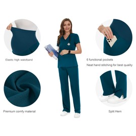 POSHGLAM Women's Maternity Scrubs Pant Workwear Casual Cargo Pregnancy Pants(Caribbean Blue, Large)