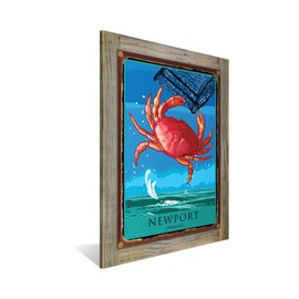 Northwest Art Mall Newport Oregon Dungeness Crab Rustic Metal Print on Reclaimed Barn Wood from Illustration by Artist Joanne Kollman 8.5" x 11.5"