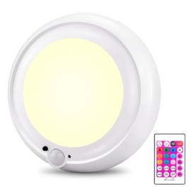 HONGUT Battery Operated Ceiling Light with LED Motion Sensor and Remote Control, Cordless Shower Light, 10 Color Changing Hallway Lighting for Overhead, Stair, Shed, Wall - 1Pack