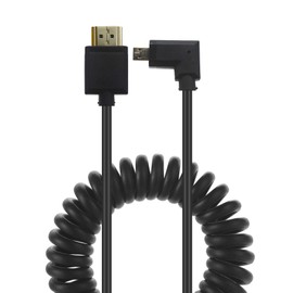LOKEKE Coiled Cable 4K Micro HDMI to HDMI 2.0 Standard HDMI 2.0 to 90 Degree Left Angle Micro HDMI Male to Male Cable Adapter 4K x 2K@60Hz(1.2m Left Angle)