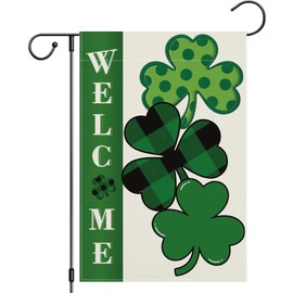 Girlly St Patricks Day Shamrocks Garden Flag Double Sided 12x18 Inch Shamrocks Green Clovers Sign Welcome Yard Flag Banner House Farmhouse Outdoor Decor Burlap