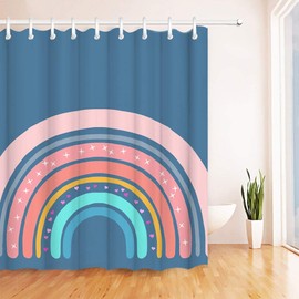 RnnJoile Rainbow Shower Curtain Girls Bathroom Shower Curtain Kids Toddler Bathroom Decor Accessories Set with Hooks 72"×72"