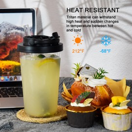 sweet grain Reusable Boba Tumbler - 24oz Tritan Iced Coffee Cup with Lid and Straw, BPA Free Leakproof Bubble/Boba Tea Cups with Carry Handle - Black