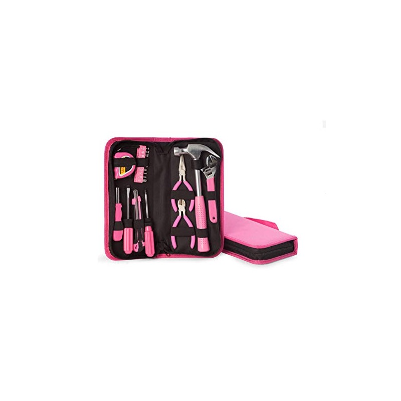 Bey-Berk “Alyssa” 20-Piece Pink Tool Set in Zippered Canvas Case,