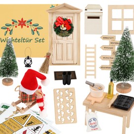 JadeLink Gnome Door Set - Gnome Accessories Complete Set Christmas Including DIY Miniature Construction Site, Gnome Baking Set, Craft Set Letter Box and Secret Santa Letters, Christmas Decoration, DIY