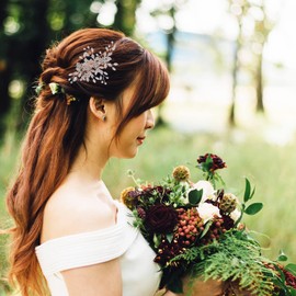 Hapibuy Pinza para el pelo de boda de oro rosa para novia, accesorios para el cabello, tocado de flores para novia y mujer (oro rosa)