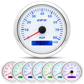 ARTILAURA GPS Speedometer Boat 85mm 3-3/8" 7 Color 80MPH Gauge Waterproof 9-32V for Marine AUTO Car Motorcycle Truck (White)