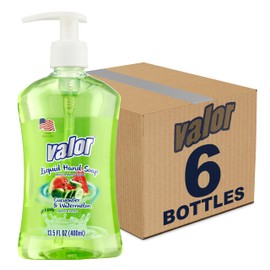 VALOR Moisturizing Liquid Hand Soap, |Hand soap| Suitable for All Skin Types, Delightful Cucumber & Watermelon Scent, 13.5 Fluid Ounces (Pack of 6)