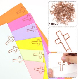 100 Pack Cross Paper Clips, 1.34 x 0.8 Inches Bible Paper Clips, Cross Shaped Paper Clips Bible Study Supplies, Bible Accessories Christian Bookmark Gifts Idea (Rose Gold)