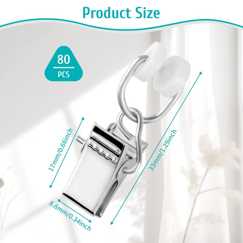 80Pcs Curtain Clips- Metal Hanging Hooks with Flexible Rollers