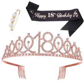 Healeved 1set Birthday Tiara and Sash Sparkly Rhinestone Crown with Birthday Ribbon Pin Unique Hair Accessories for Girls Celebration Comfortable Party Wear for Memorable Birthdays