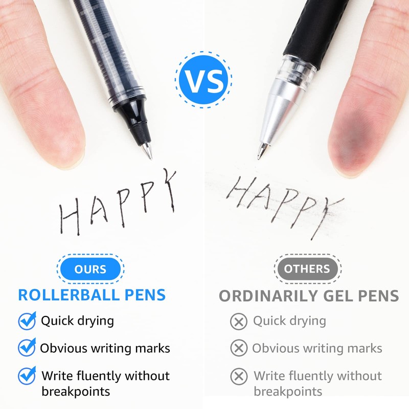 Rollerball Pen Fine Point Pens: 16Pack 0.5mm Black Gel Liquid