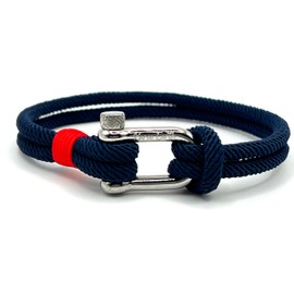 KAROO EARTH JEWELLERY Men's Nautical Rope Bracelet, Durable Nylon Marine Rope | Bracelet with stainless steel D-shackle | Mens Double Strand rope bracelet (Navy Blue, 21cm (Medium - Large))