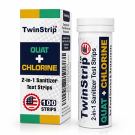 TwinStrip Tiras de prueba de cloro y QAC 2 en 1 para restaurantes y servicios de alimentos, 100 tiras de prueba, 0-200 ppm de cloro + 0-400 ppm cuaternario, código alimentario FDA 4-501.114 (100)