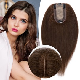 Hairro Hair Topper 100% Real Human Hair Toppers for Women 13x7cm no Bangs 8 inch Medium Brown