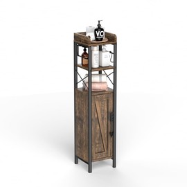 VECELO Small Bathroom Cabinet, Slim Toilet Paper Holder with Door&2 Shelves Metal Racks, Narrow Storage Organizers, Free Standing Farmhouse Style for Bathroom Restroom Tiny Space,Dark Brown