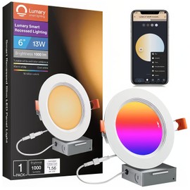 Lumary 6 Inch Smart WiFi Recessed Lighting, RGBWW Canless LED Wafer Downlight, 13W 1000Lm Color Changing, Ultra-Thin w/Anti-Glare Baffle, Work with Alexa/Google/Remote-Included, 1PC