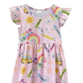 ehdkprk Back to School Dress Girl Pearl Flutter Sleeve Pencil Eraser The First Day of School Boutique Dress 3-8 Years