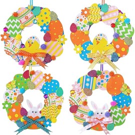 Children's Easter Crafts, 12 Pieces DIY Easter Wreath Craft Set, Easter Bunny, Easter Chicks for Children, Foam Rubber Craft Set Children, Easter Craft Set, DIY Easter Wreath Decoration, Children's