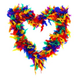 RAINBOW FEATHER BOA - 6 FOOT LONG RAINBOW COLOURED FEATHER BOA FOR FANCY DRESS PRIDE ACCESSORY