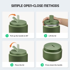 BOSEDSANG 13.5oz Soup Thermo for Hot Food Kids with Buckle Lid Insulated Vacuum Food Jar Wide Mouth Leakproof Stainless Steel Lunch Container (Green)