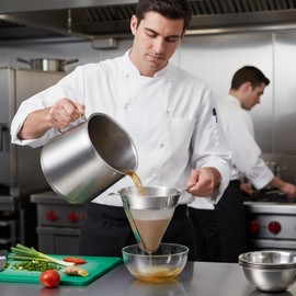 TrueCraftware- 3 qt. Stainless Steel 10" Reinforced Bouillon Strainer Fine Mesh- Cone Shaped Strainer Food Strainer Juice Strainer Kitchen Tools Food Colander For Straining Seeds Beans Sauces