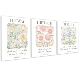 HoneyKICK Scripture Wall Art, The Way, Truth, Life, 12.5 x 15 Inches Framed Canvas