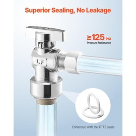 VEVOR 10 Pack Angle Stop Valve, Push-to-Connect Water Shut Off Valve 1/2" PTC x 3/8" OD Compression, 1/4 Turn Chrome Plated Brass Shutoff Valves for Copper, CPVC, PE-RT, PEX Pipe