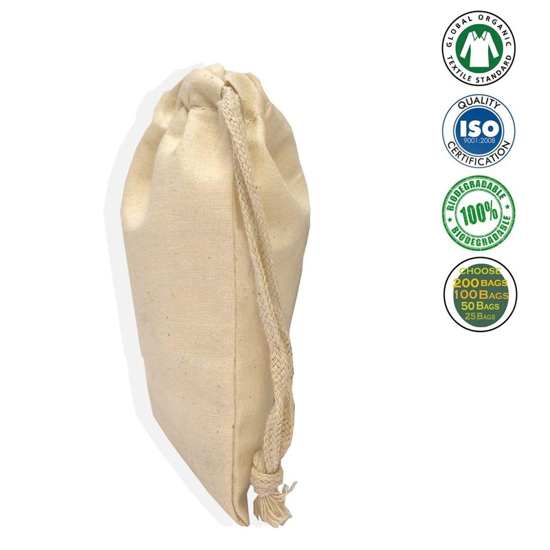 5x7 inches Natural Cotton Double Drawstring Reusable Produce Muslin Bags