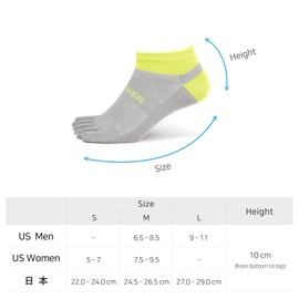 [Finger] クールマックス 5本指ソックス ランニング スポーツ マラソン メンズ レディース COOLMAX くるぶし丈 靴下 (24.5-26.5 cm, グレー+黄-518GY)