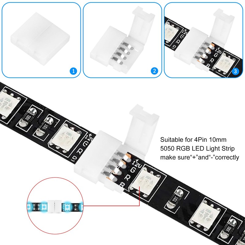 ACEIRMC 30pcs 4-Pin RGB LED Light Strip Connectors 10mm Unwired