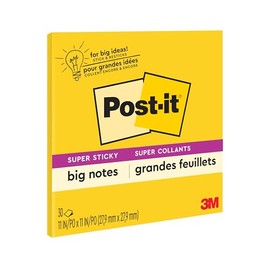 Post-it Super Sticky Big Notes, 11 x 11 pulgadas, 1 bloque, 2 unidades The Sticking Power, amarillo, reciclable (BN11)