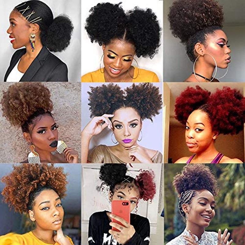 Afro Puff Drawstring Ponytail Extension Silver Afro Short Kinky Curly