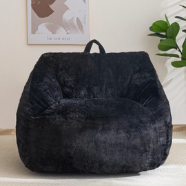 HIGOGOGO Bean Bag Chair for Adults Kids with Armrests - Fluffy Lazy Sofa with Handle Soft Stuffed Filler - Comfy Cozy Floor Sofa with Pocket Accent Chair for Living Room, Bedroom, Dorm (Black)