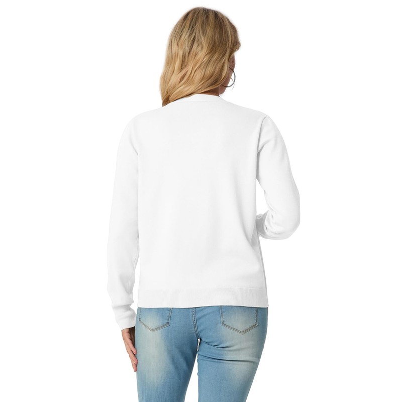 GRECERELLE Womens White Lightweight Long Sleeve Cardigan Casual Button Down