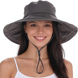 EINSKEY UPF 50+ Women's Sun Hat, Waterproof Wide Brim Bucket Hat, Ponytail Hole, Packable for Beach Hiking Fishing Gardening Dark Grey