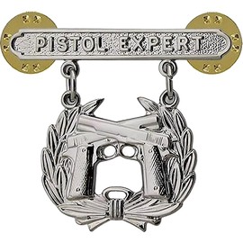 US ARMY Marine Corps PISTOL QUALIFICATION EXPERT Shooting Badge Pin SILVER