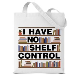 Dumyum Funny Book Reading Canvas Tote Bag for Women Book Lover Bookworm Librarian Bookish Gifts I Have No Shelf Control Aesthetic Reusable Grocery Shoulder Bag for Shopping Travel Daily Commute