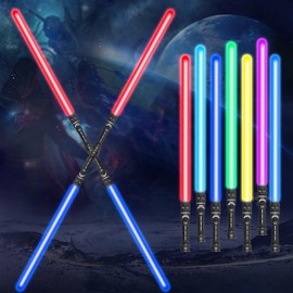 OUFOTAT 2-Pack Auto-Color Change Sword Toys | 16.9-31.9 Inch Telescopic Blades with Motion Sounds (Batteries Included) | CPSC Certified