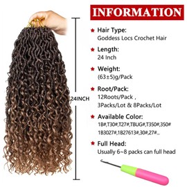 8 Packs Goddess Locs Crochet Hair,24 Inch Boho Faux Locs Crochet Hair,Curly Faux Locs Crochet Hair,Hippie Locs,Pre-Looped Messy River Bohemian Locs Hair,Synthetic Braids Hair Extensions (T27#,24Inch)