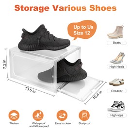 LQCHETOU 8 Pack, Shoe Box Clear Plastic Stackable,Drop Front Shoe Box with Clear Door,Shoe Organizer and Shoe Containers For Sneaker Display,Fit up to US Size12 (clear, 8 Pack)