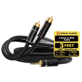 DoukAudio 3.5mm RCA Audio Cable: Bidirectional AUX to Stereo Interconnect for Phone PC Amplifier DAC Gold Plated OFC Shielded Nylon Braided HiFi Home Car System