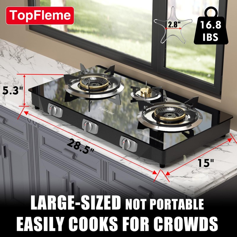 3 Burner Propane Stove 32,300 BTU High-Efficiency Tempered Glass Auto-Ignition
