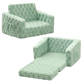 MallSingel Toddler Couch for Kids, 2-in-1 Kids Fold Out Couch with Flip Open Sofa Lounger, Soft Flannel Kids Sofa Chair for Playroom Bedroom, Green