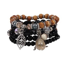 APMGONT Boho Crystal Beads Bracelet, Pack of 4 Boho Tassel Bracelets for Women, Natural Crystal Healing Stones Bracelet, Statement Bangles for Christmas, Valentine's Day, Birthday, Zinc, No Gemstone