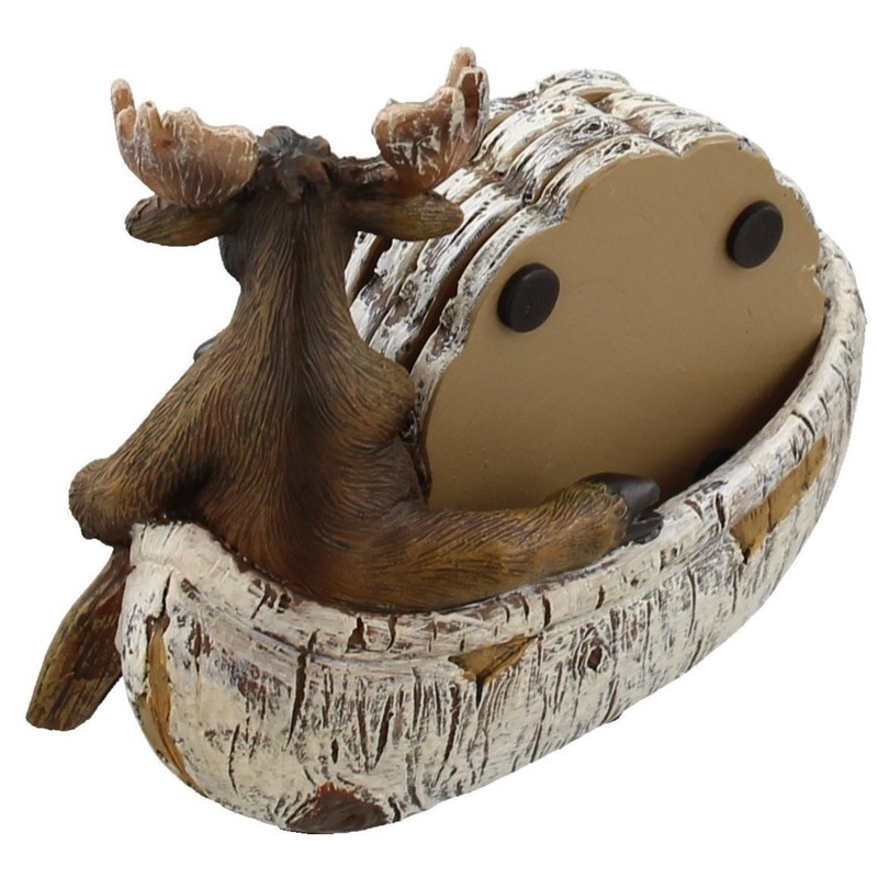 Decorative Moose Canoeing Coaster Set - 4 Rustic Cork Coasters