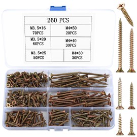 260 Pcs M3.5 M4 Self Tapping Screws for Wood Screws Assortment, Assorted Decking Screws, Flat Head Countersunk Phillips Screws, Chipboard Screws Concrete Drywall Screws for DIY Furniture Repairs