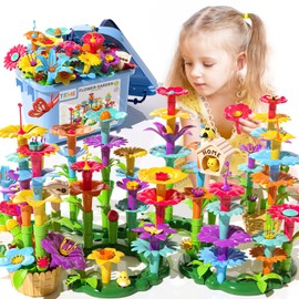 TEMI 138 PCS Flower Garden Building Toys for Girls Toys, Educational STEM Toy and Preschool Garden Play Set for Toddlers 3 4 5 6 7 Year Old Kids Boys Girls, Flower Stacking Toys for Kids Age 3-6