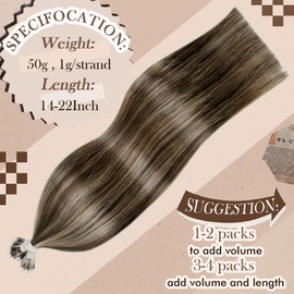 Hetto 20Inch Nano Beads Hair Extensions Real Human Hair Nano Tips Hair Extensions Highlight Brown Nano Hair Extensions Human Hair #4 Dark Brown Highlighted #27 Blonde Straight 50g